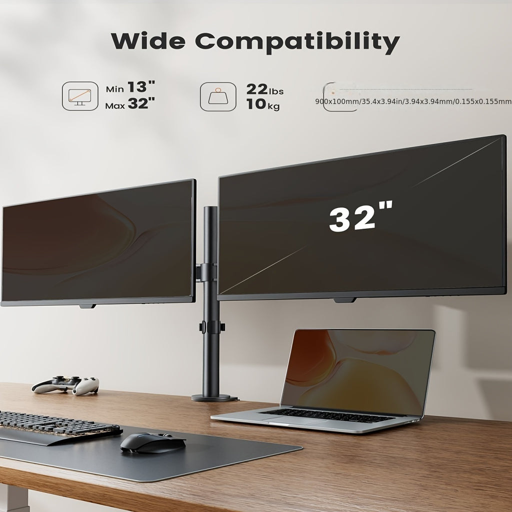 Dreamsmith Black Dual/Single Monitor Stand Holds 4.4 to 19.8Lbs, Full Adjustable Single Monitor Desk Mount Swivel Vesa Bracket with C Clamp, Grommet Mounting Base for 13 to 32 Inch Computer Screens