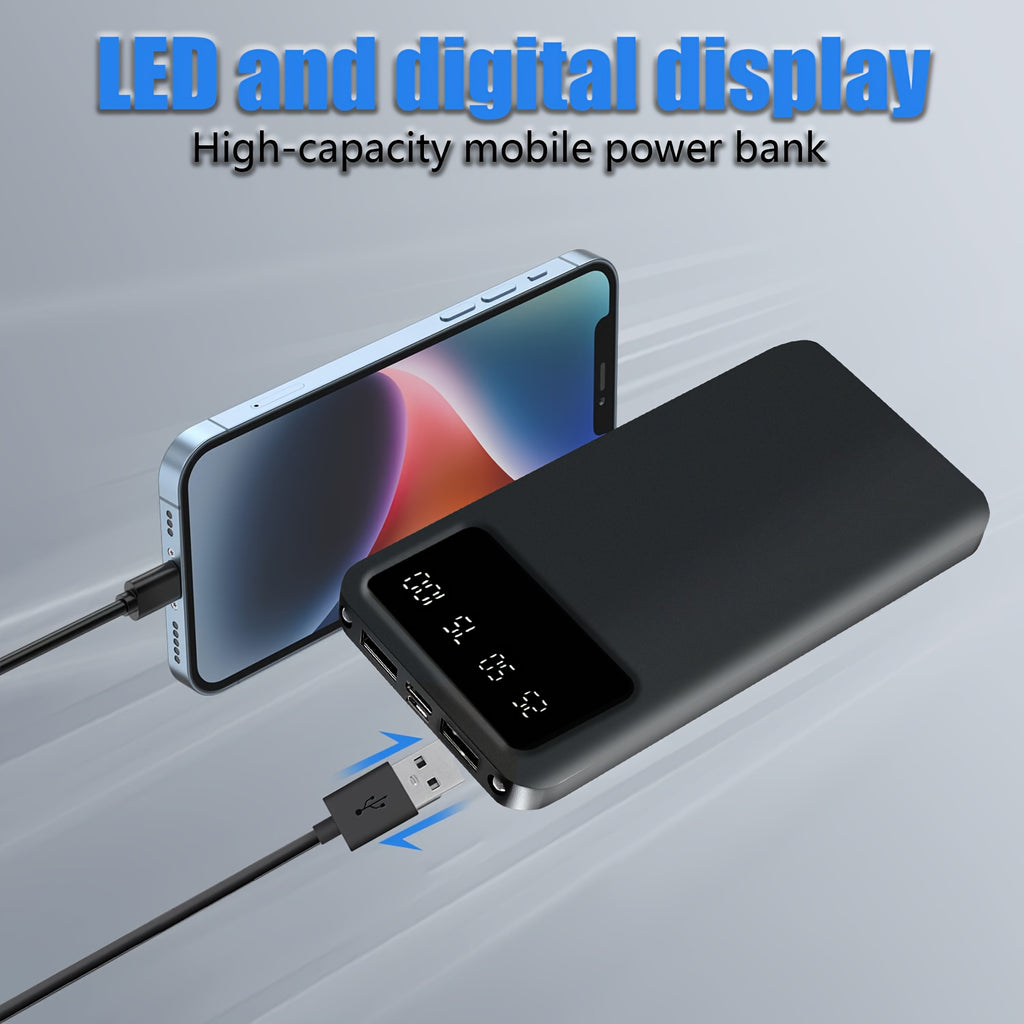 Large Capacity Mobile Power Supply 20000Mah, 5V2.1A Portable USB Charger, LED And Digital Display, for Ios/ Android Devices, 2Xusb Output, Type-C/ Micro Input, Safe And Stable Polymer Lithium Battery
