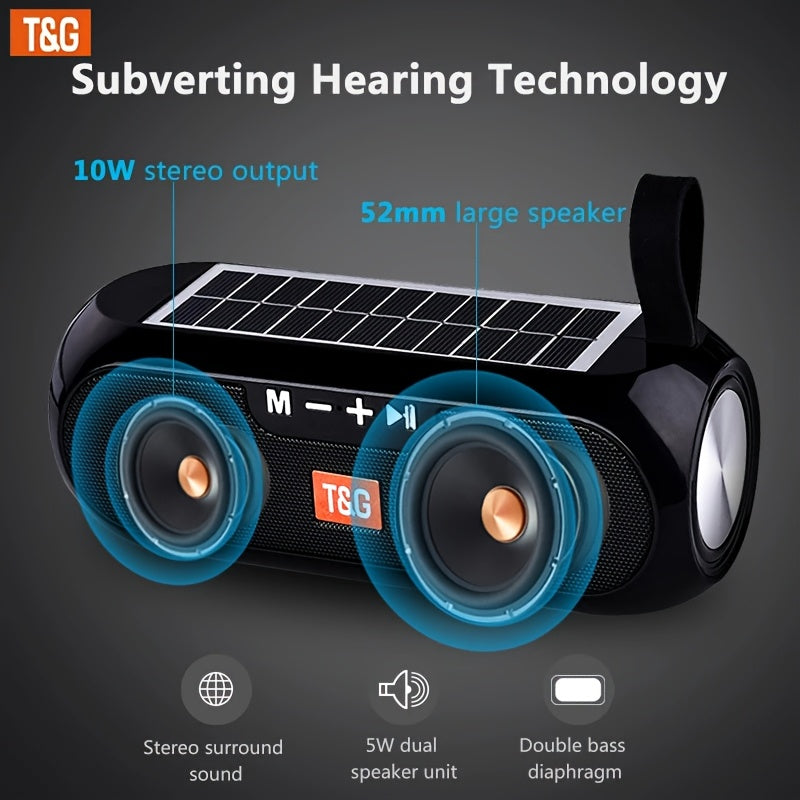 TG182 Solar Speaker Is a Wireless Outdoor Speaker That Connects to Mobile Phones, Tablets, Computers, And Tvs. It Features a 10W USB Portable Design, Supports TF Cards, FM Radio, And Has an Auxiliary Input