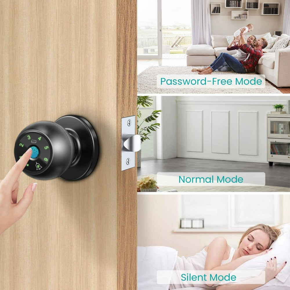 Smart Fingerprint Door Handle, This Biometric Lock Offers Five Unlocking Methods: Via Fingerprint, App, IC Card, Password, And Backup Key. It Is a Keyless Entry System, Ideal for Bedrooms And Apartments