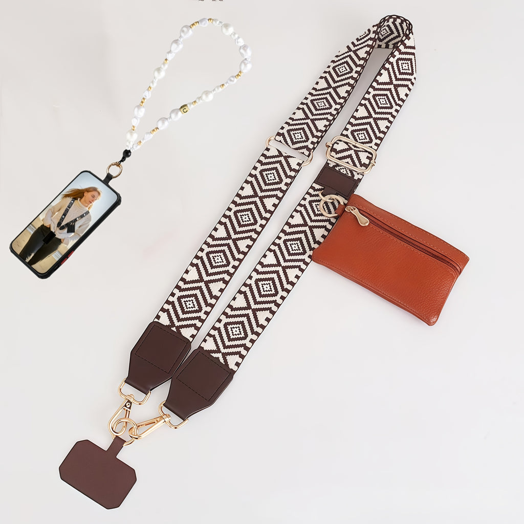 Phone Lanyard, Adjustable Phone Strap with Zipper Pouch, with Beaded Phone Charm Lanyard, Universal Cell Phone Crossbody Compatible with Most Smartphones