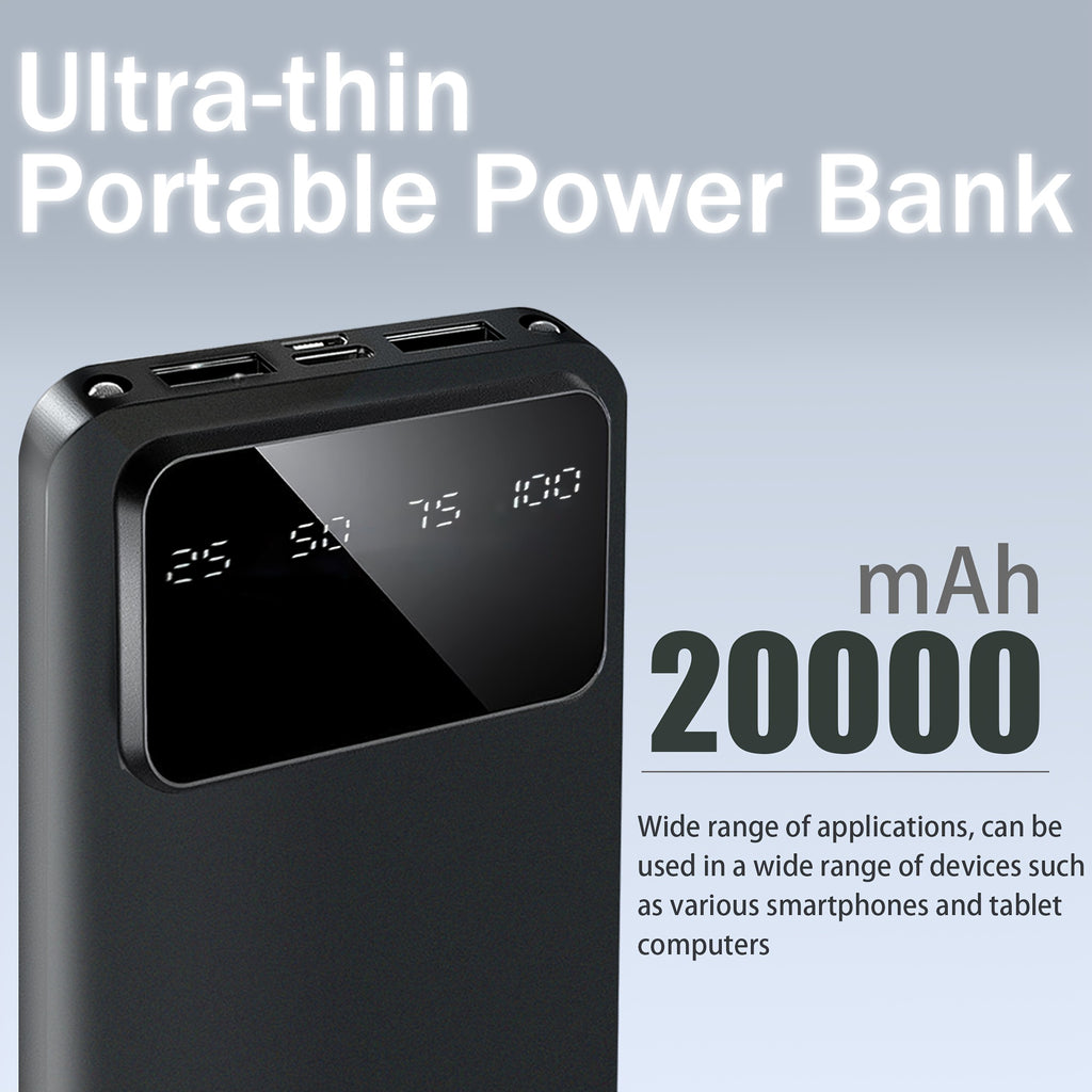 Large Capacity Mobile Power Supply 20000Mah, 5V2.1A Portable USB Charger, LED And Digital Display, for Ios/ Android Devices, 2Xusb Output, Type-C/ Micro Input, Safe And Stable Polymer Lithium Battery
