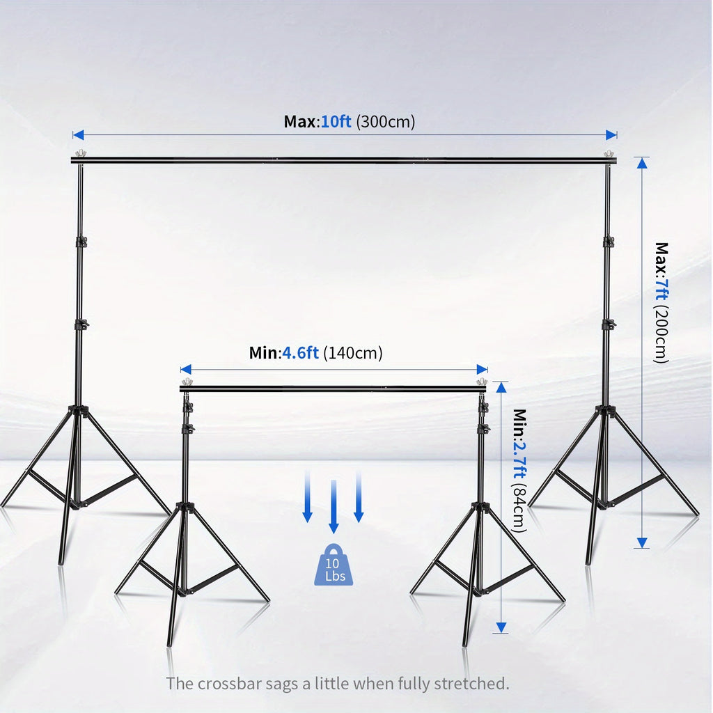 SH Backdrop Stand 10x7ft(WxH) Photo Studio Adjustable Background Stand Support Kit With 4 Crossbars, 4 Clamps, Carry Bag