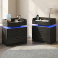 1pc/2pcs Nightstand with Charging Station, Night Stand with LED Lights, Modern LED End Table Nightstand for Bedroom, Bedside Wooden Table Drawers, Bed Side Table with Storage for Living Room, Black/White