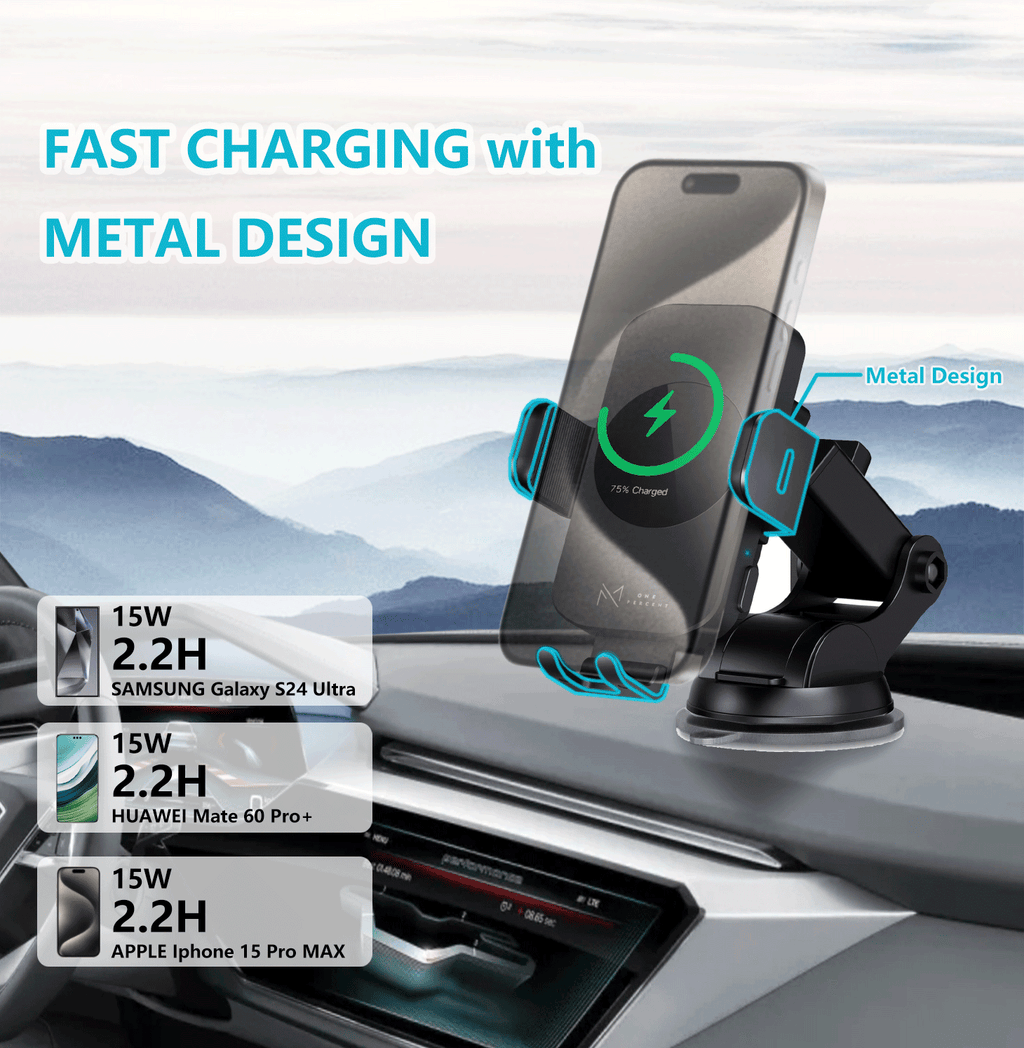 Ultra-Fast 15W RapidWireless Car Charger - Smart Auto Clamping Phone Mount for iPhone 15 14 13 12 11 Pro Max, Galaxy S23 S22 S21 - Hassle-Free, Seamless Compatibility