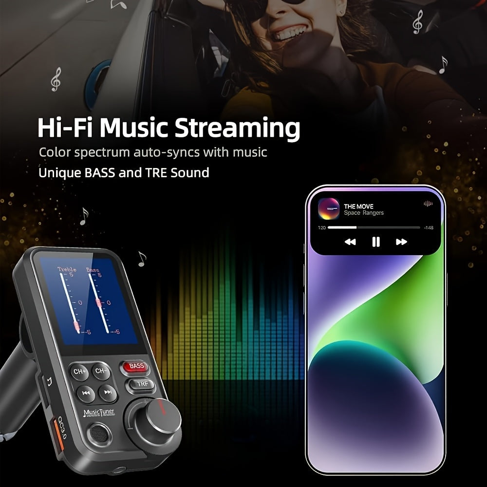 for Car FM Wireless Transmitter with 1.8” Color Screen, BT Wireless Adapter, Powerful Microphone, FM Modulator, 18W Car Charger Compatible, Hands-Free Calls & Music Streaming, Compatible for Smartphones/Tablets in Vehicle Stereo