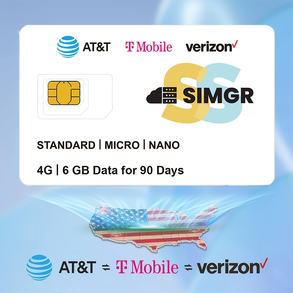 Prepaid SIM Cards, Data Only SIM Card, High-Speed Data, Compatible with AT&T, T-Mobile and Verizon, 6GB, 90 Days, Ideal for Security Cameras, Hotspots, Smartwatches & GPS Trackers, No Voice/SMS