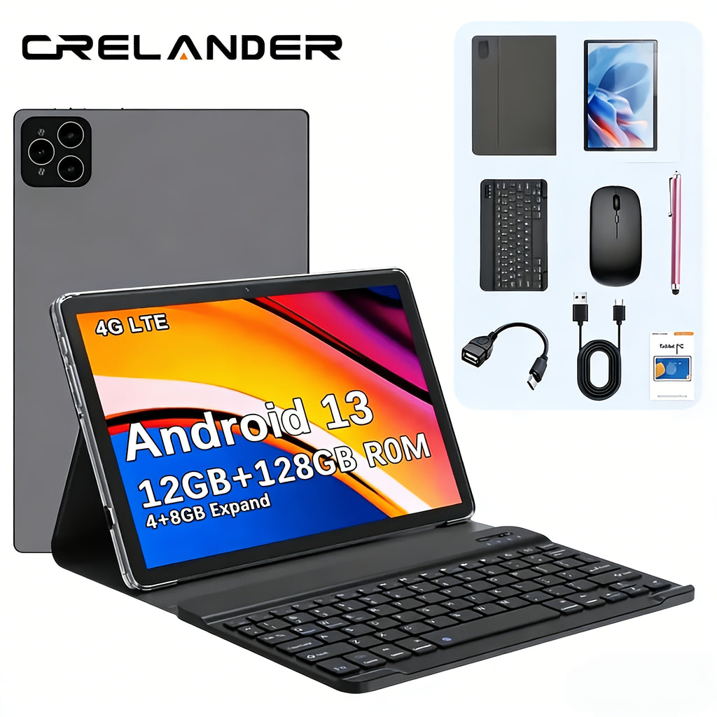 CRELANDER 2025 Android 25, 65Cm Tablet PC with 12GB RAM (Expandable 4GB + 8GB) And 512GB Storage, Supports 4G LTE, GPS, And WIFI. Comes with a Keyboard, Mouse, Case, And Stylus. Ideal As a Graduation Or New Year Gift, Tablet, Pad