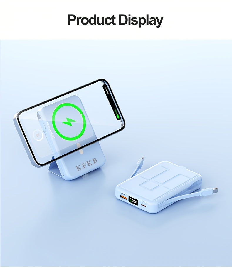 10000mAh Magnetic Power Bank, USB-C Fast Charging External Battery Pack, Built-in Data Cable, Can Charge 5 Devices And Laptops Simultaneously, with Stand - Suitable for Travel, Work, And Daily Use, Laptop, Tablet, Multi Device Charger, Travel, Hiking, Cam