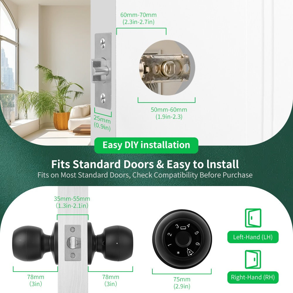 Smart Fingerprint Door Handle, This Biometric Lock Offers Five Unlocking Methods: Via Fingerprint, App, IC Card, Password, And Backup Key. It Is a Keyless Entry System, Ideal for Bedrooms And Apartments