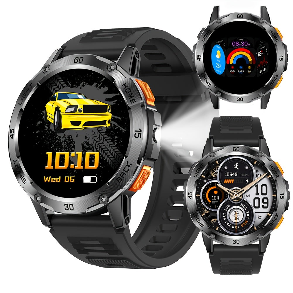 [Gifts for Camping] Smart Watch, Fitness Watch for Men - Activity Tracker with Sleep Monitor, Pedometer, Calories & 100+ Sport Modes - Outdoor Waterproof Rugged Smartwatch with Flashlight & Compass, Smart Watch for iPhone Compatible, Gifts for Camping Hik