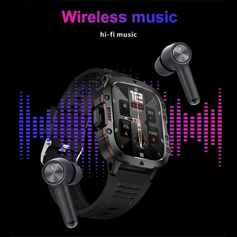 2025 New [Dual Strap] Multi-function Smart Watch Wireless Call And Music Playback Outdoor Sports Headphones USB Magnetic Charging HIFI Sound HD Lens Black Technology Push Button Control Built-in Microphone with Light UV Protected Christmas Gift New