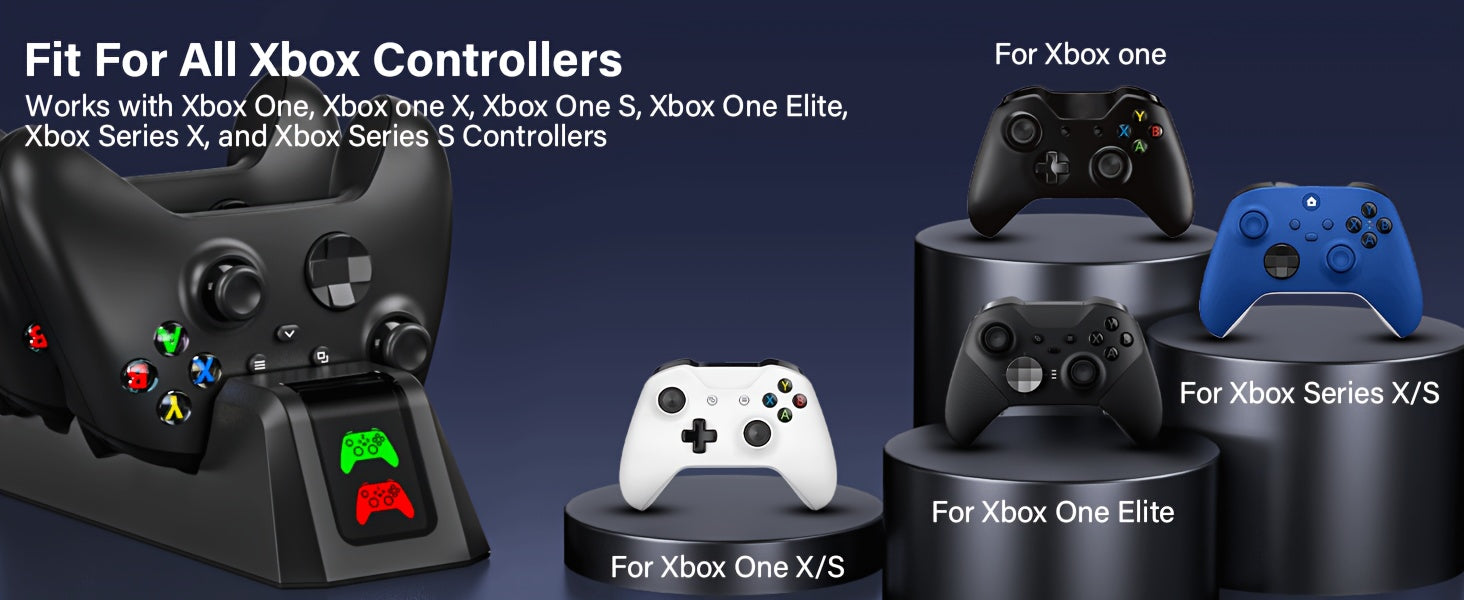 Charger Station with 2 Packs 4800mWh Rechargeable Battery for Xbox Series X|S/for Xbox One S/One X/One Elite Controller, Charging Dock with 4 Packs Covers