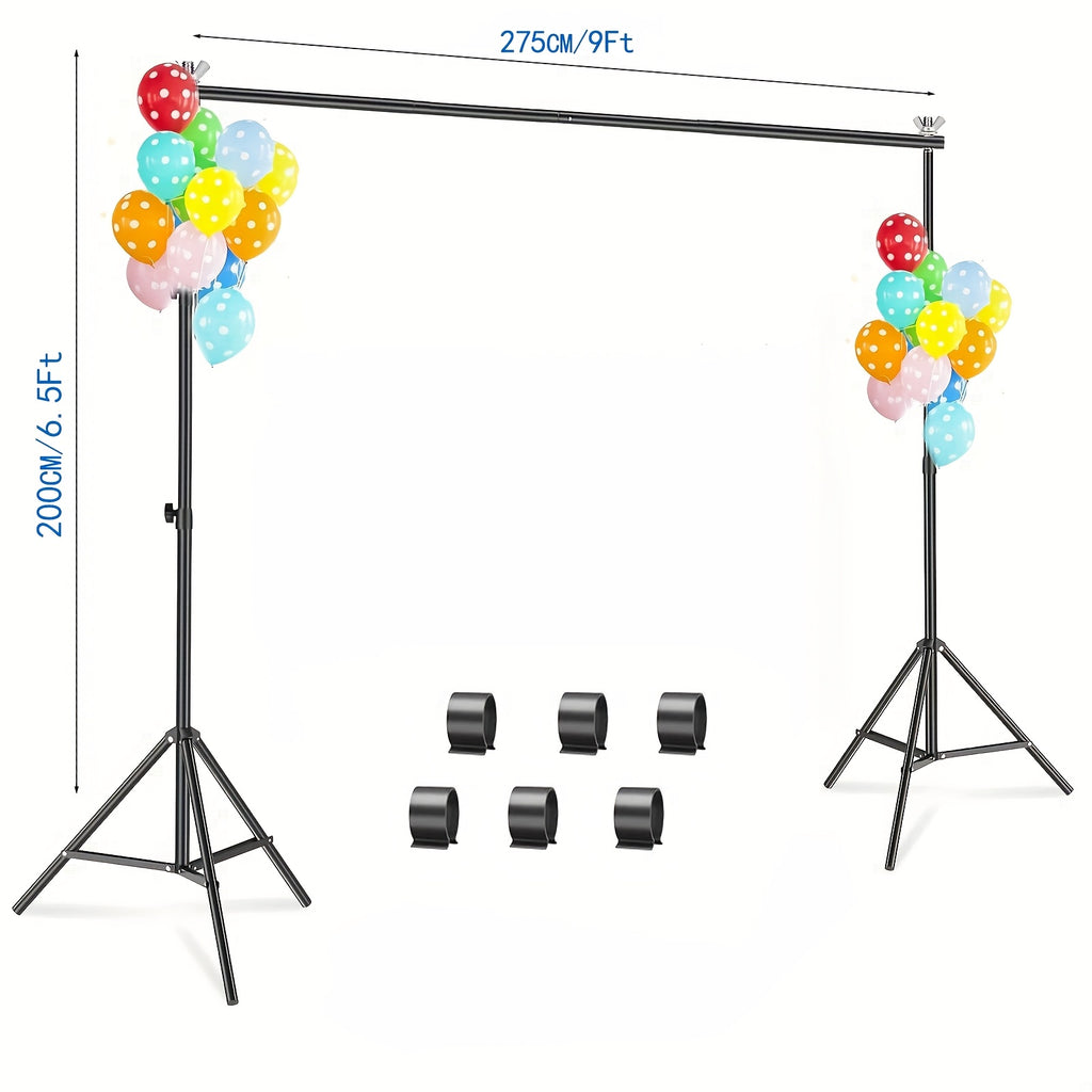 Banner Support Stand Measuring 9 by 6.5 Feet, Adjustable for Various Uses Such As Parties, Photoshoots, Projector Screens, Movie Displays, Weddings, And Event Decorations, Including Balloons