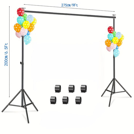 Banner Support Stand Measuring 9 by 6.5 Feet, Adjustable for Various Uses Such As Parties, Photoshoots, Projector Screens, Movie Displays, Weddings, And Event Decorations, Including Balloons