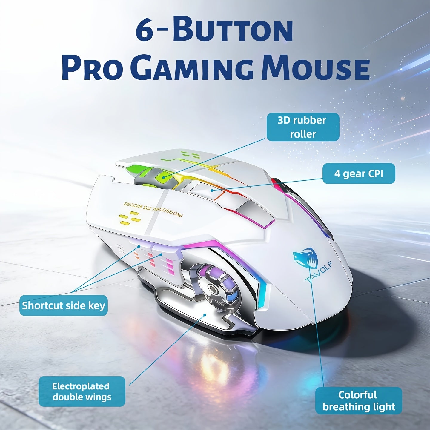 Silent Wireless Mouse - T-WOLF Rechargeable BT5.0 + 2.4G Dual-Mode Office Mouse, Full-Size Ergonomic Comfort for Extended Work, Study & Gaming, RGB Aesthetic Desk Setup Accessories, Back to School Gift