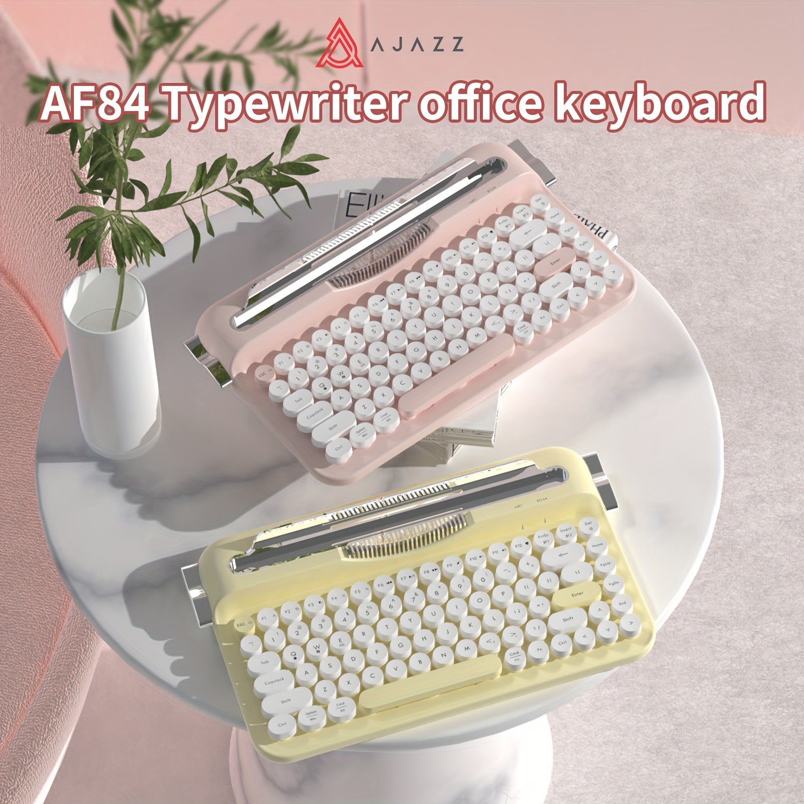 AJAZZ AF84 Wireless 2.4G Dual-Mode Retro Keyboard Featuring a Fixed Slot Stand for Connecting Multiple Devices
