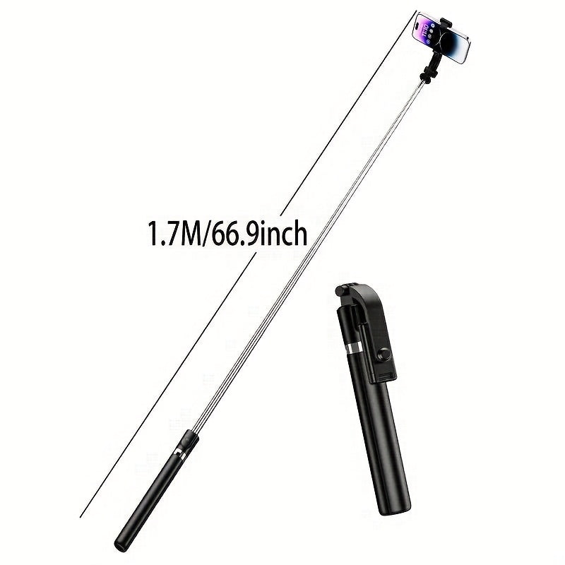 68 Inch Retractable Selfie Stick Professional Floor Tripod for Live Streaming, with Wireless Remote, 360° Rotation, Stable Anti-shake Design. Ideal for Travel Vlogs & Outdoor Live Streaming. Compatible with iPhone/Android Smartphones