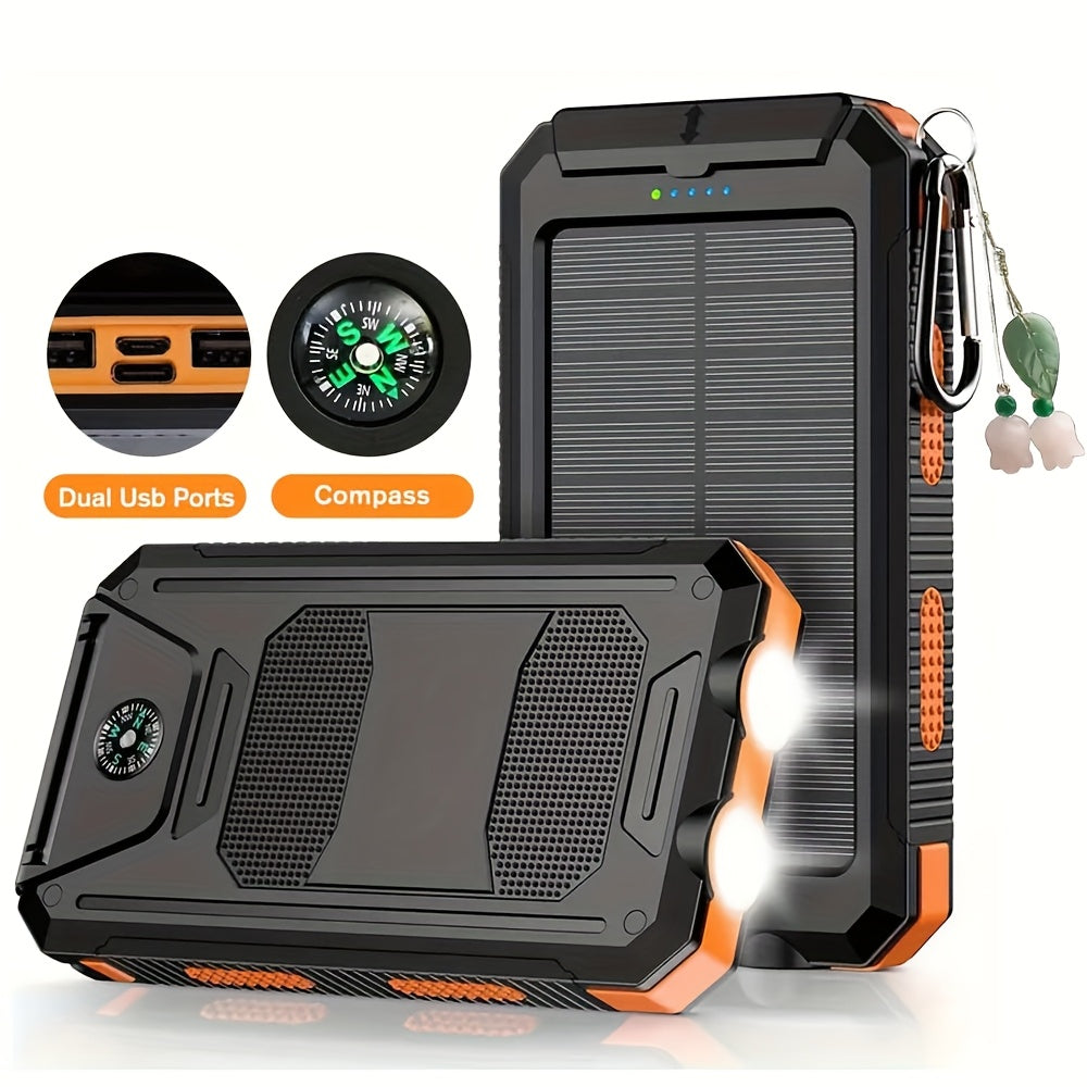 [Travel Camping] Solar Charger-50000mAh Solar Charger Power Bank+1pc Small Pendant, Dual USB Port-Portable Solar Phone Battery Panel Charger, for All Cell Phones & Electronic Devices- Long Lasting, Travel Camping, LED Flashlight
