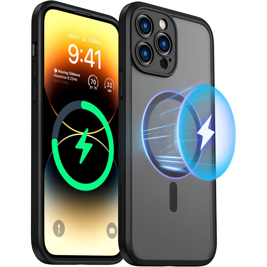 [Holiday Gift] Phone Case: Phone Case for iPhone 12/13/14/15/16 Plus/Pro/Pro Max - Magnetic Charging Compatible, Full Camera Protection, Drop-Resistant Matte Translucent Back Bumper Cover - Black, Gray, Blue - Holiday Gift - Screen Protectors