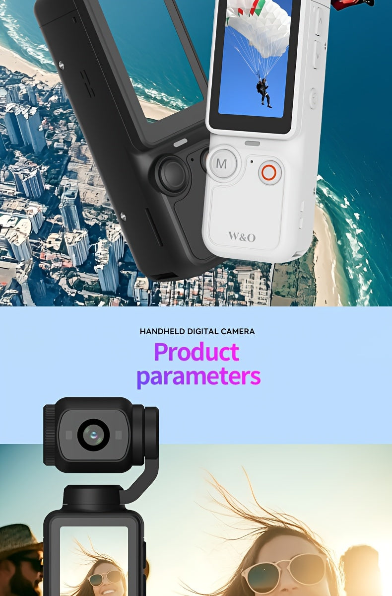 W&O Video Recording Pocket Camera - 1.9 Inch Screen, 180° Rotating Camera Shot, 2000mAh Battery, USB-C Charging, Webcam Camera, 32G Memory Card, Outdoors Sports Camera, Suitable for Cycling, Travel, And Personal Use - Great Birthday Christmas Gift.