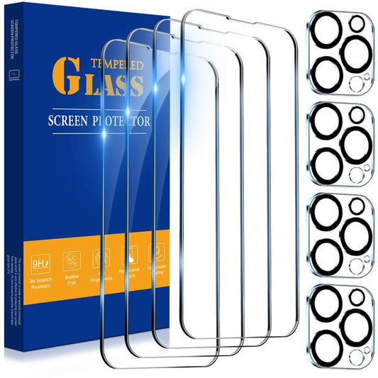 8 Pcs/set Tempered Glass Screen Camera Lens Protector For iPhone 17 16 15 14 13 12 11 Pro Max with 4 Pcs Screen Protector & 4 Pcs Camera Lens Protector