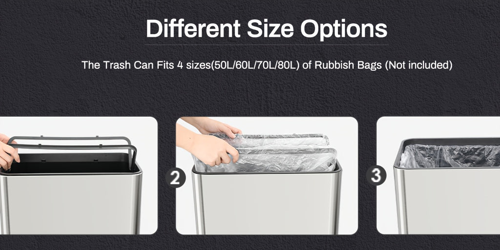 18.5 Gallon Motion Sensor Trash Can, Touchless Automatic Garbage Can, Brushed Stainless Steel Smart Bin, with Bag Holder, Soft Close Lid, for Kitchen, Office, RV, Bedroom, Living Room (Black, 60L)
