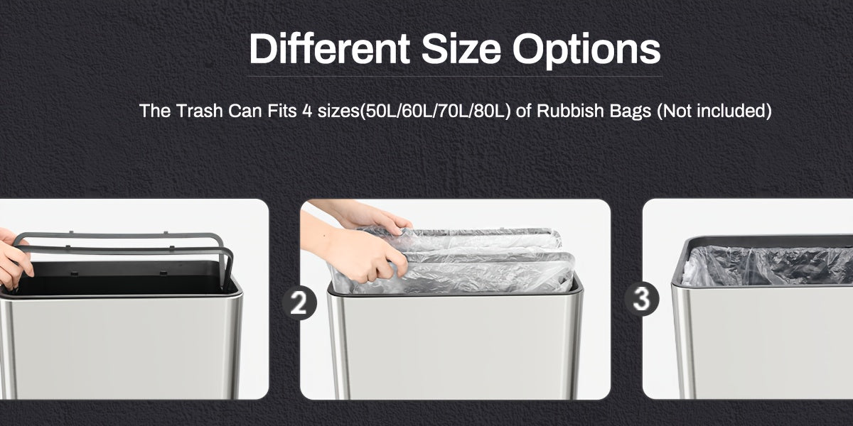 18.5 Gallon Motion Sensor Trash Can, Touchless Automatic Garbage Can, Brushed Stainless Steel Smart Bin, with Bag Holder, Soft Close Lid, for Kitchen, Office, RV, Bedroom, Living Room (Black, 60L)