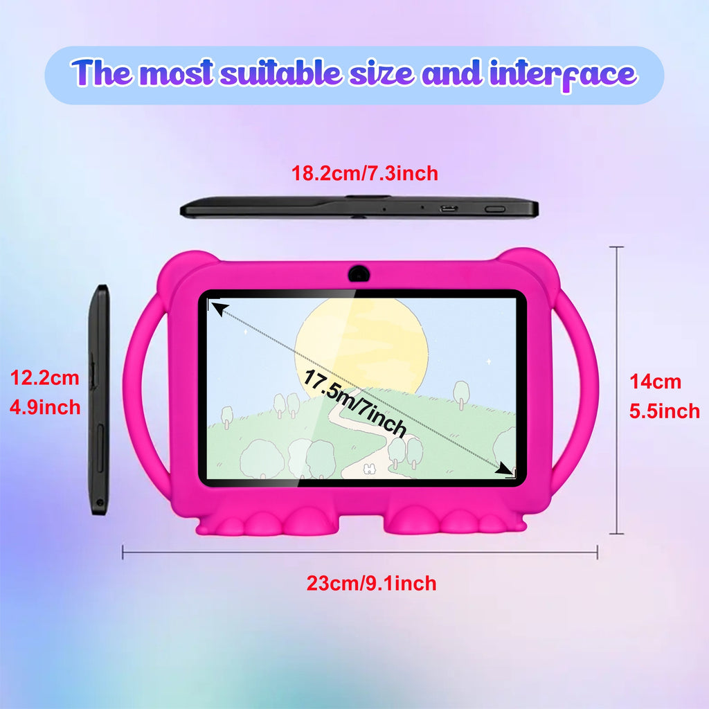 7 Inch Tablet for Kids, 32GB ROM 2GB RAM Android 14.0 Tablet with 2.4G Wifi, GMS, Eye Protection Screen, Parental Control, Education APP, Dual Camera, Shockproof Case, Games, Tablet, Pad