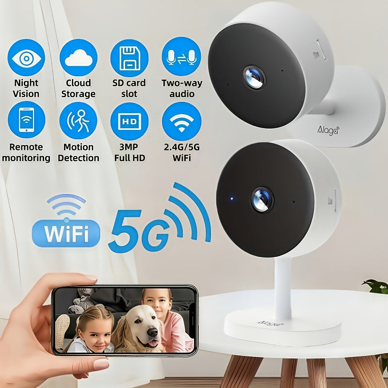 [Night Vision, Motion Detection] Card-Style WiFi Security Camera, 3MP 2K HD Security Camera, 5G And 2.4G, With Two-Way Audio, Night Vision, Motion Detection, Alarm, Cloud And SD Card Storage, Compatible With Alexa And Home, Protect Your Home, Shop And Pri