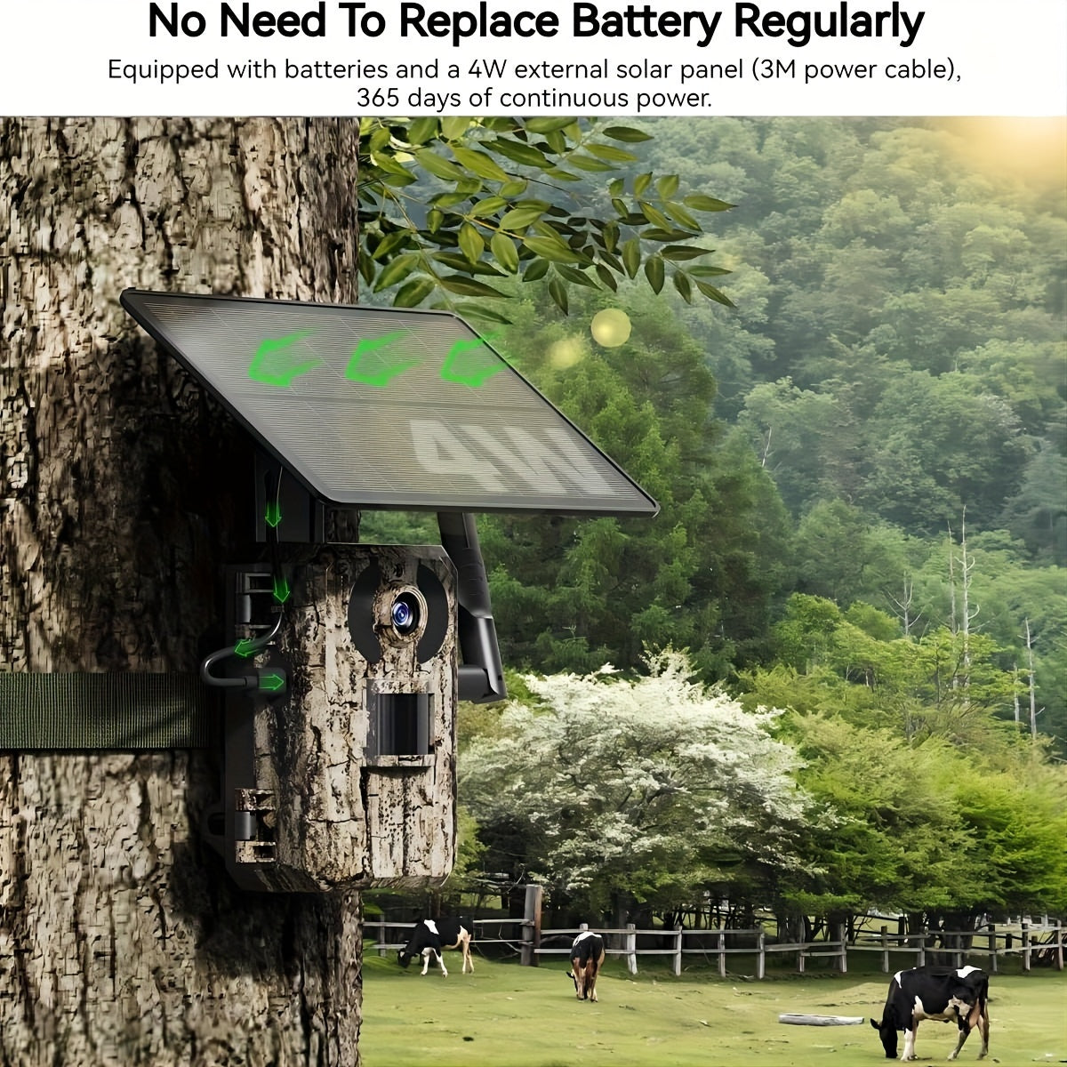 4pcs 4G LTE Cellular Trail Cameras with Ultra-HD Live View, Automatic Night Vision, A Built-in SIM Card, Remote Phone Access, 0.2s Motion Activation, And A Solar Panel for Use In Areas Without WiFi Signals. IP65 Waterproofing Makes Them Ideal for Hunting
