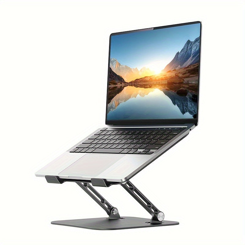 KEXIN Laptop Stand Adjustable Computer Stand Sturdy Aluminum Alloy Laptop Stand for Desk Foldable Laptop Holder Portable Riser for 10-16-inch Laptop Notebook Tablet And More Black&Silver