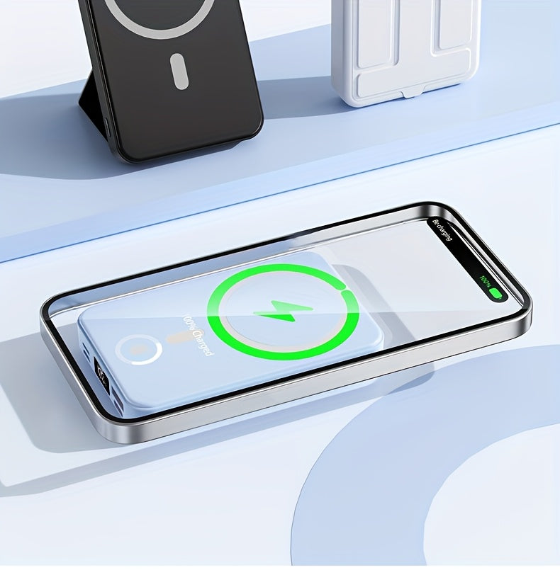 New 10000mAh Magnetic Wireless Power Bank 22.5W/PD20W Mobile Phone Portable Charger LED Battery Display Emergency Backup for Outdoor Travel Charging 3 Devices At The Same Time, Comes with A Stand for Use On The Plane