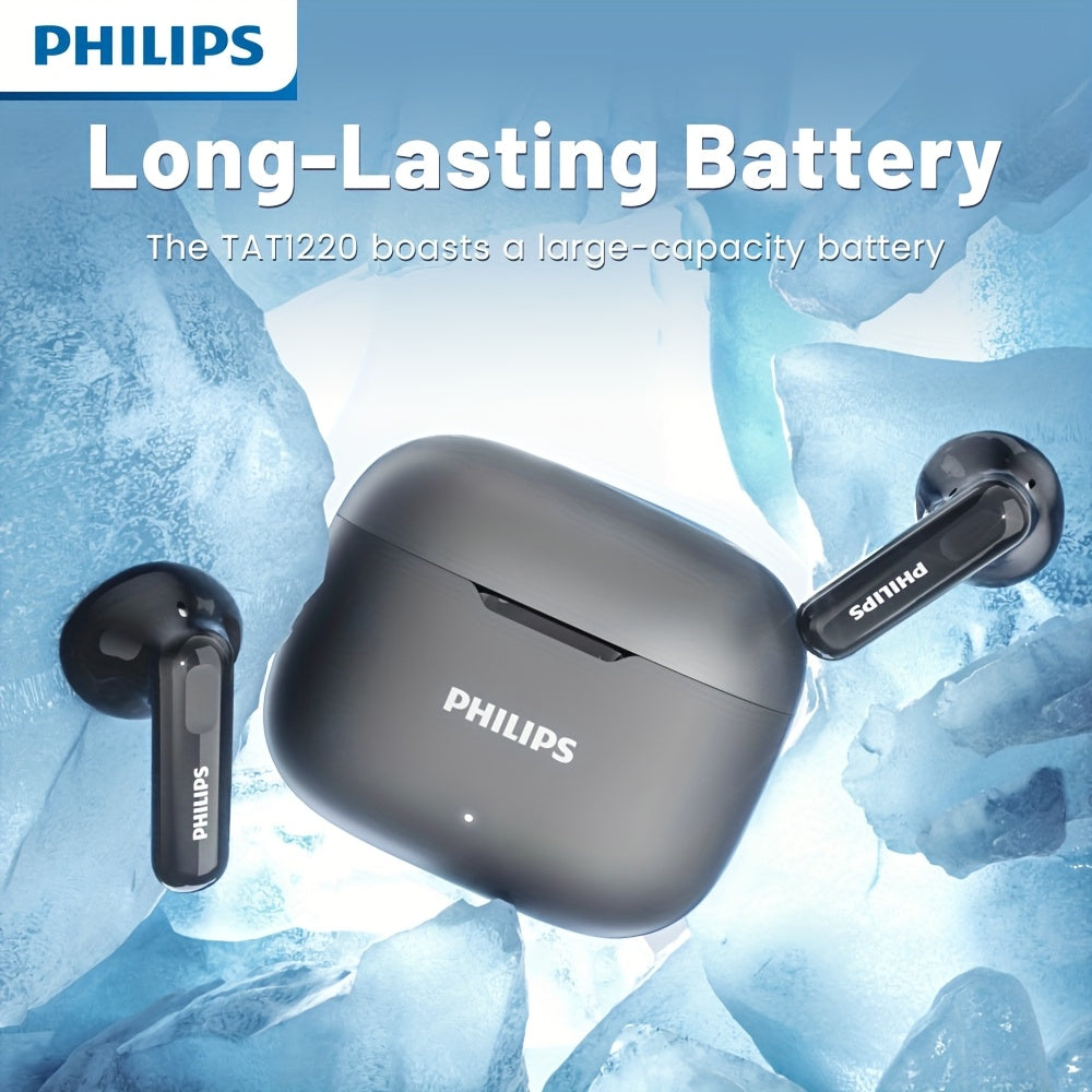 Philips TAT1220 Wireless Bluetooth Headset, Upgraded to Version V6.0, Active Noise Canceling, Touch Control, 360 ° Surround Sound, Open Design, Type-C Charging, In-Ear Earbuds, Suitable for Sports & Daily Use, Phone and Camping