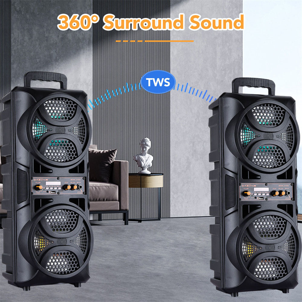 3000w Portable Wireless Bluetooth Speaker Sound System Party Dj karaoke Dual 6.5" Woofer Speaker Led Light With Microphone Rechargeable USB FM AUX TF TWS With a Pull Rod and Wheels Outdoor Speaker