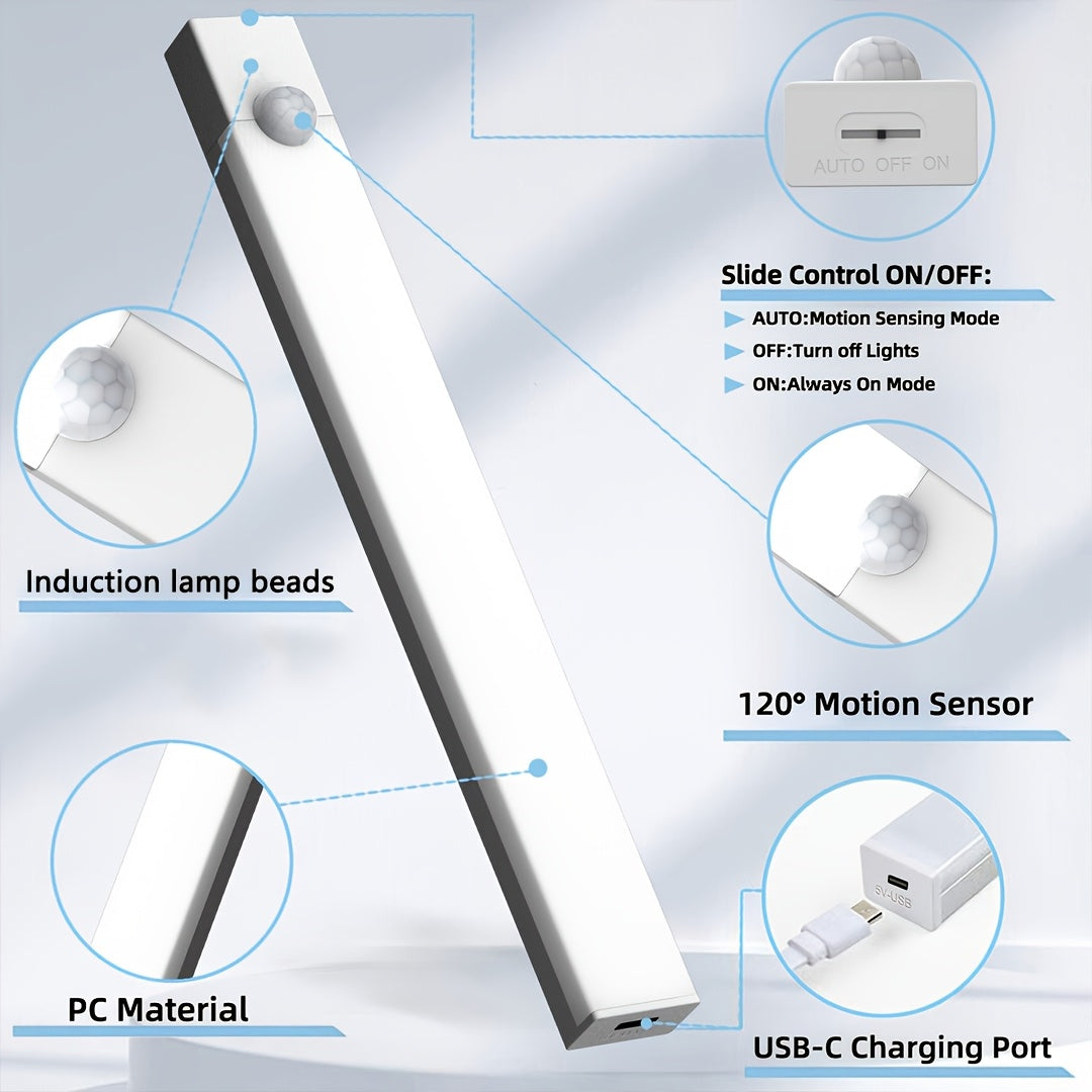 [USB Rechargeable] 12 Motion Sensor Cabinet Lights, USB Rechargeable Wireless Magnetic Cabinet Lights, 3 Modes Suitable For Wardrobes, Kitchens, Stairs, Bedrooms