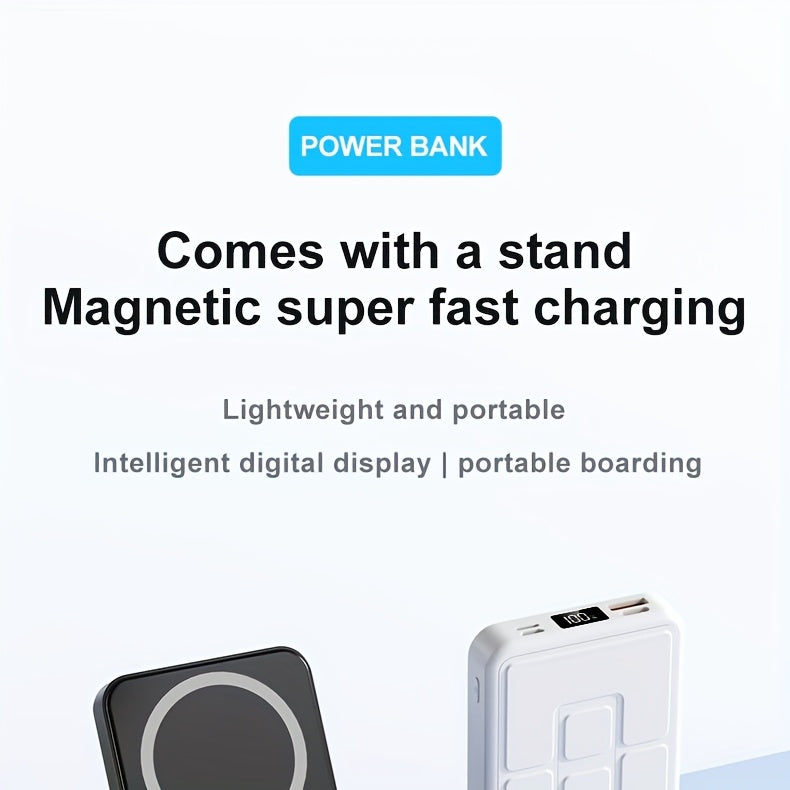New 10000mAh Magnetic Wireless Power Bank 22.5W/PD20W Mobile Phone Portable Charger LED Battery Display Emergency Backup for Outdoor Travel Charging 3 Devices At The Same Time, Comes with A Stand for Use On The Plane