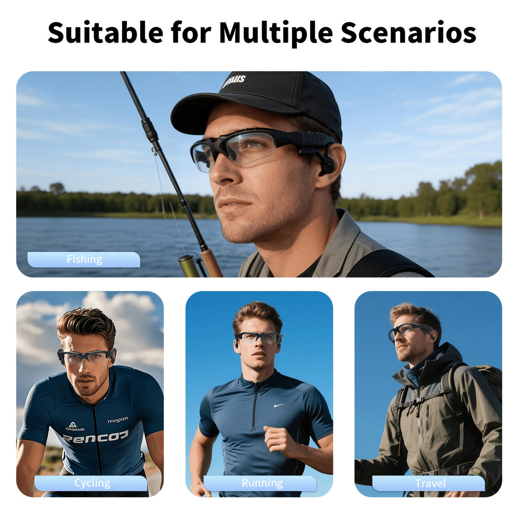 Headphone Glasses Two-In-One Fashion Glasses Headphones, Wireless Headphones with Microphone for Playing Music