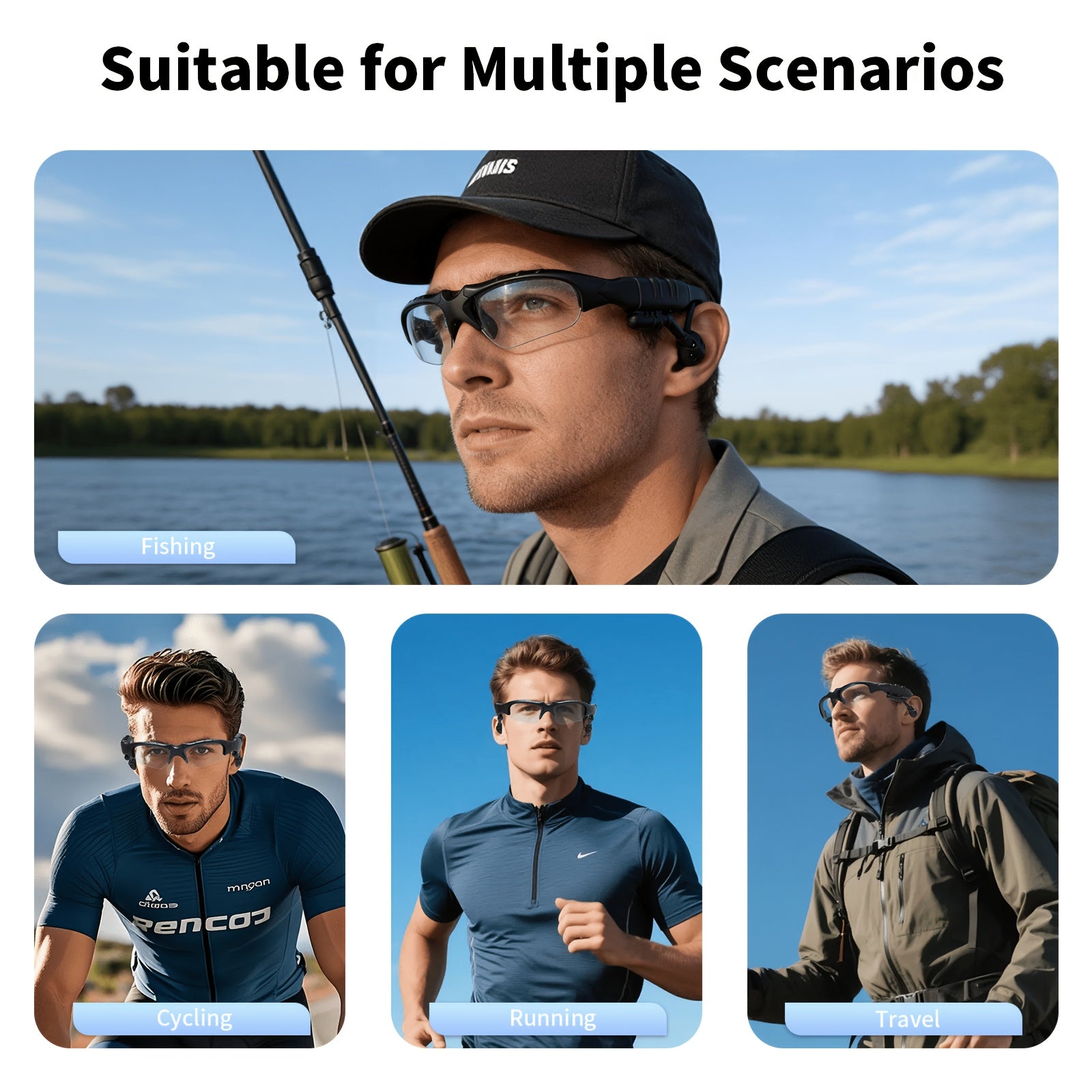 Headphone Glasses Two-In-One Fashion Glasses Headphones, Wireless Headphones with Microphone for Playing Music