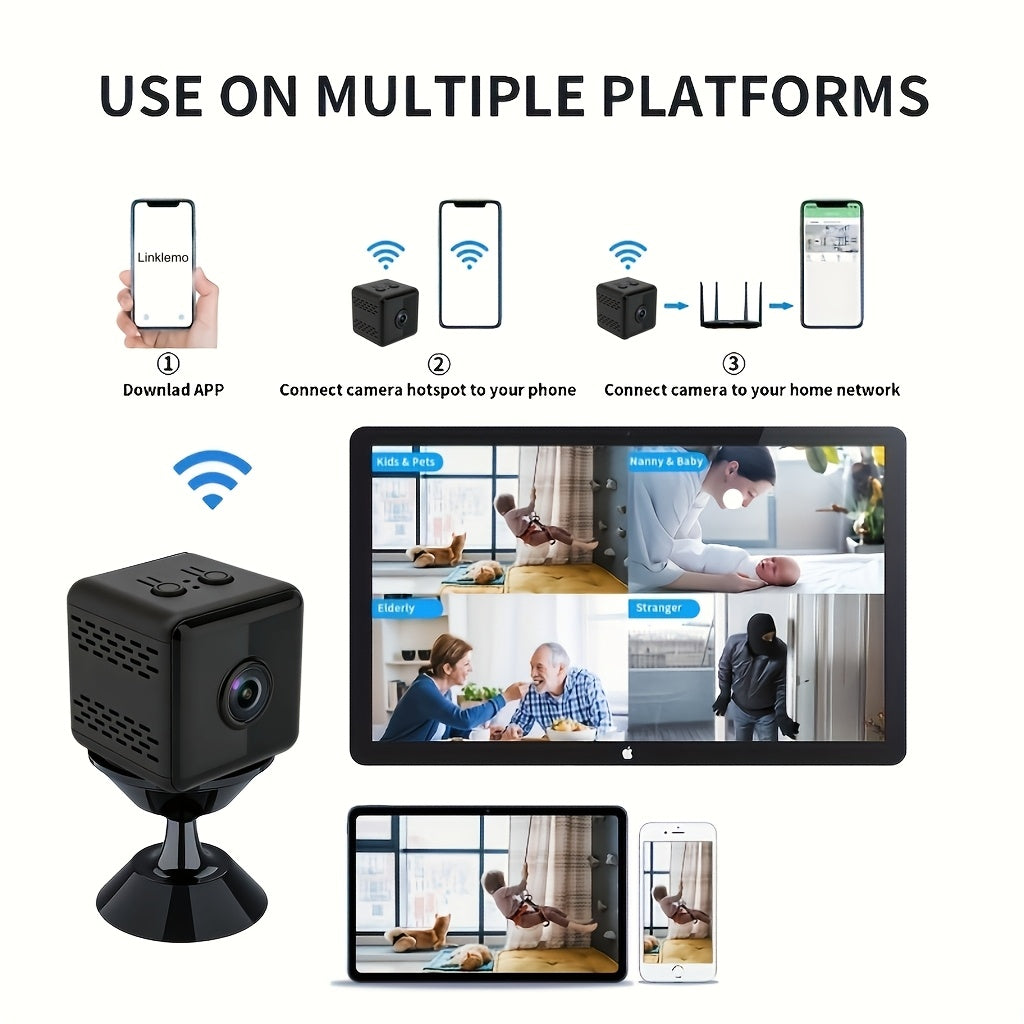 2K Mini Wireless Security Camera with 2.4G Wifi And Night Vision, Continuous Video Recording, Magnetic Mount Home Security Camera - Indoor Surveillance for Baby/Pet Monitoring, Usb/Battery Powered Compact Design, SD Card/Cloud Storage