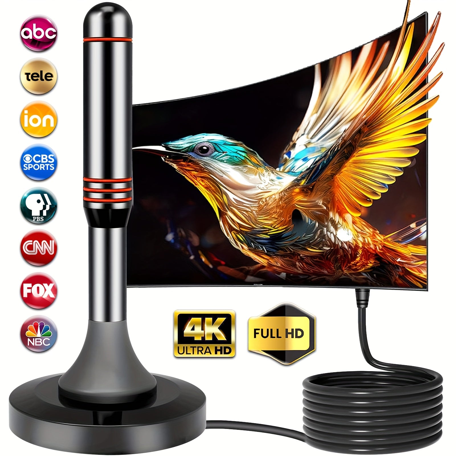 2025 Smart TV Antenna Compatible for -Cutters - Amplified Indoor HDTV Antenna with Signal Booster & Removable Amplifier, 4K/1080P Support, 360° Reception, Free Local Channels (ABC, CBS, NBC) - No /Satellite Fees - Smart TV