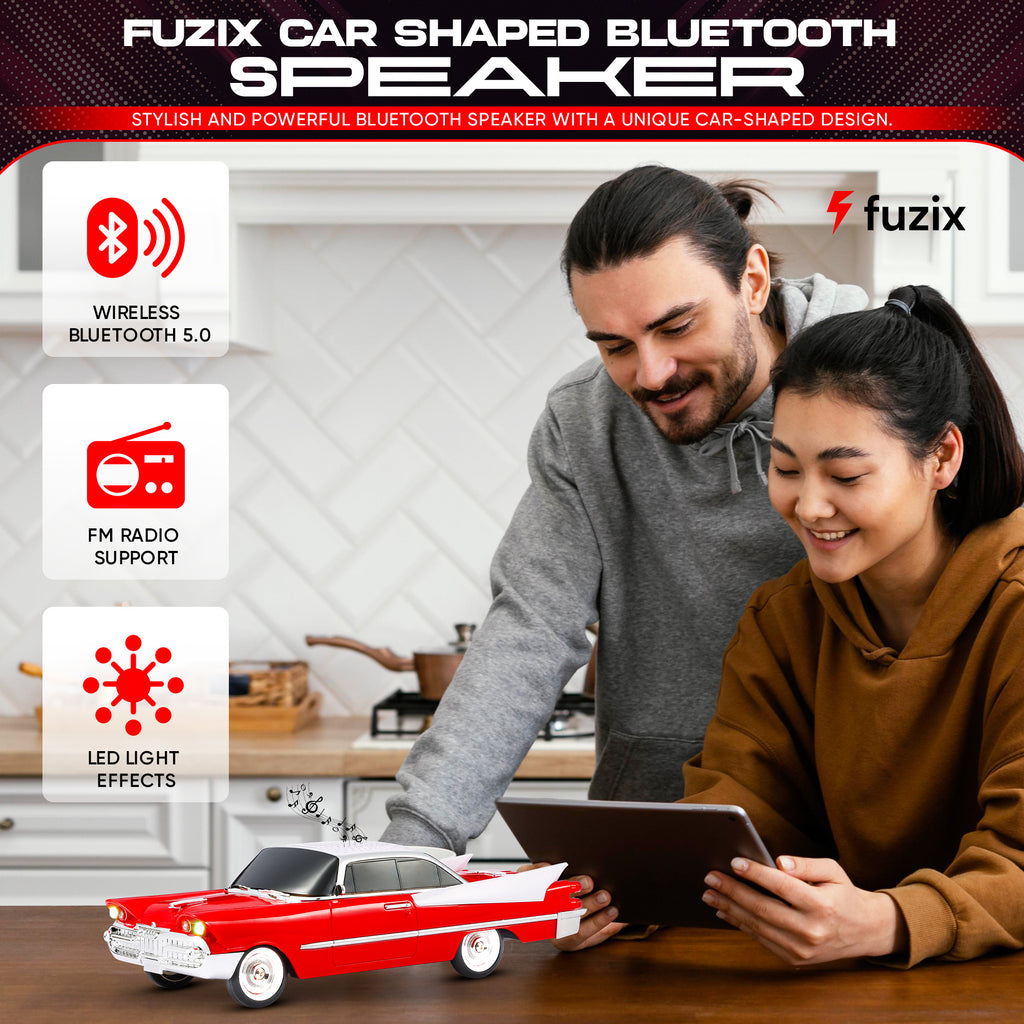 Fuzix WS-1965 Car Bluetooth Portable Speaker, Retro Car-Style Wireless Stereo Speaker with LED Headlights and Taillights, AUX/USB/TF/FM Radio Playback, Rechargeable Battery, High-Power Clear Sound, Multiple Playback Modes, Perfect Festival Gift, Ideal for