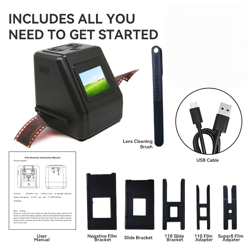 [10MP Film Scanner] Negative Film Scanner, Mini Movie Scanner, 10MP Negative Film & Slide Scanner with 2.0" LCD Screen, 1-Second Fast Scanning, Supports 35mm/110/Super8 Film & Slides, Converts Negatives to Digital JPEG, Easy-Load Design for Home Photo Arc