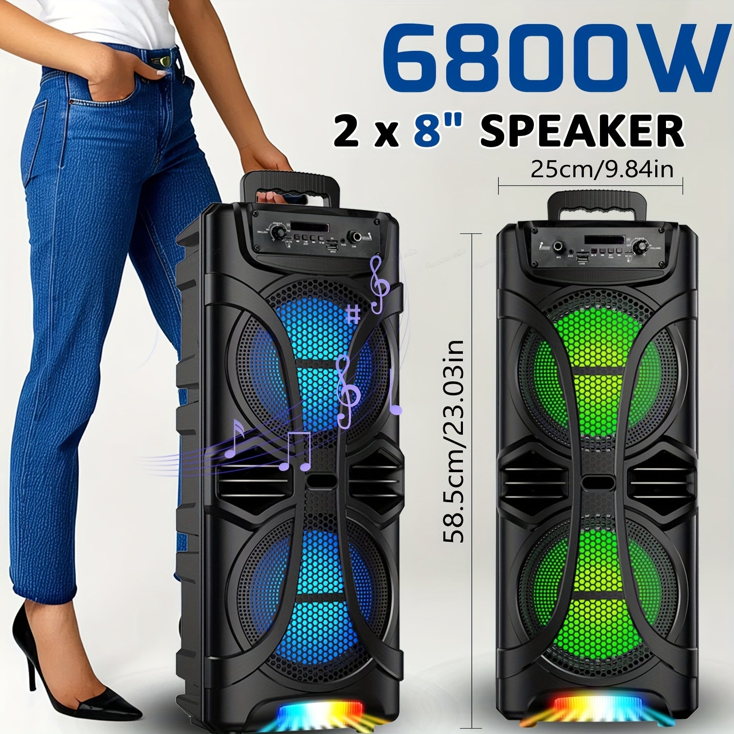 Wireless Party Speaker with Dual Subwoofers, RGB Lighting, FM Radio, USB/TF Playback, TWS Pairing, And 20 Hours of Playtime