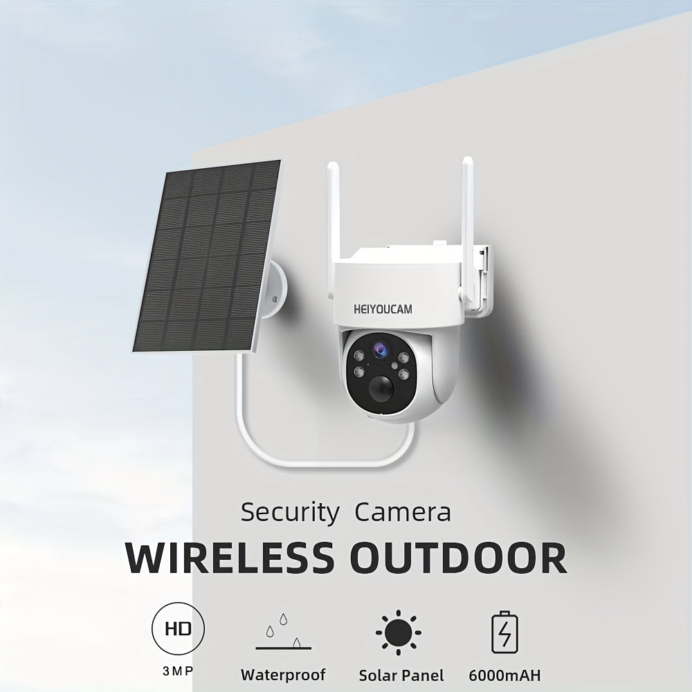 3MP Solar Security Cameras | Wireless Outdoor with 360° View, Smart Siren, Spotlights, 3MP HD Color Night Vision, AI Human Detection, 2-Way Talk, Human Tracking, Weatherproof, Wall Hanging, Motion-Sensor, Wi-Fi Function