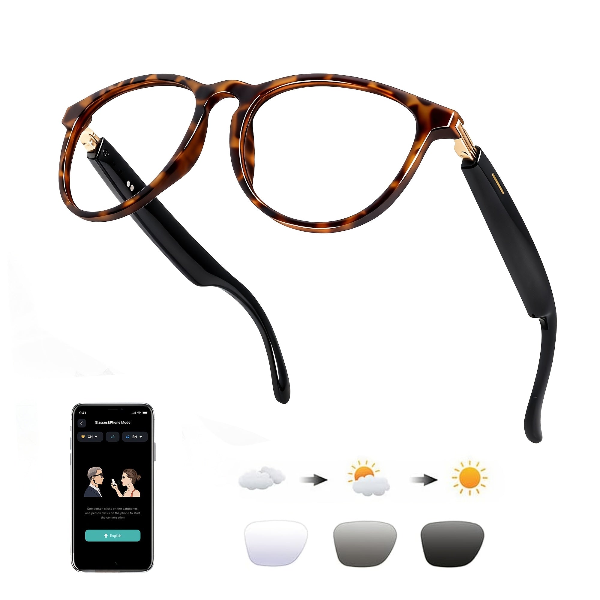 OICIIDO New AI Smart Glasses Support Real-time Translation for 160+ Languages And Video Translation. Equipped with Chat GPT System. Multifunctional Audio Glasses for Men And Women. Built-in Microphone And Speaker. HD Voice Calls And Hi-Fi Music