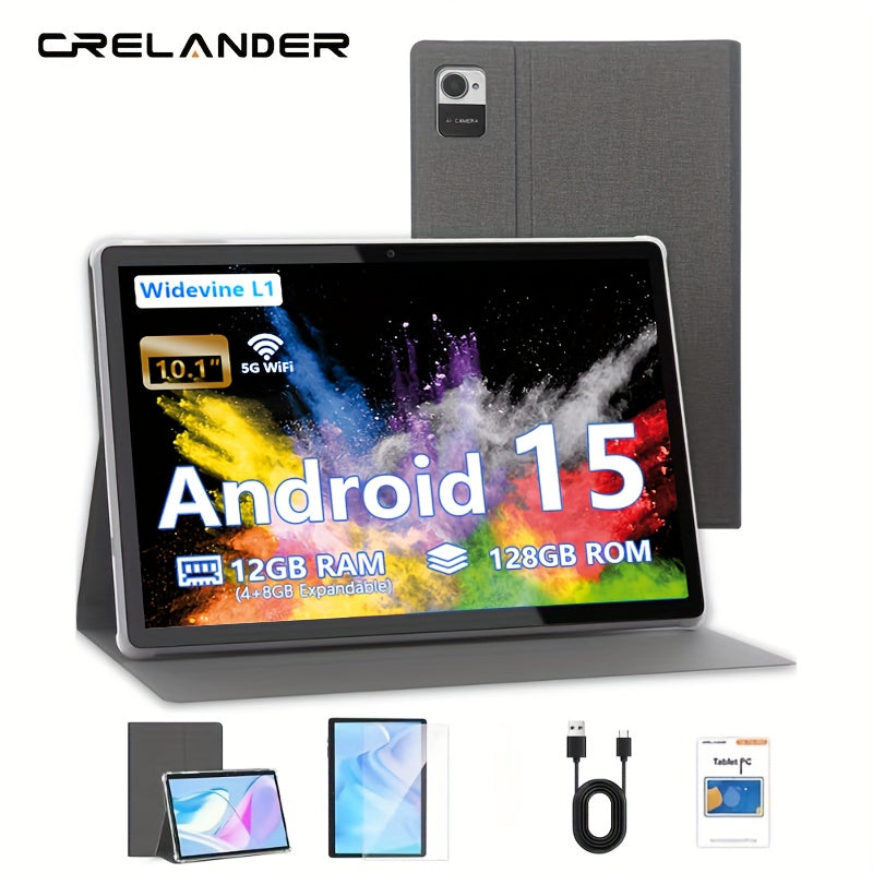 CRELANDER W30 2 in 1 Tablet PC Android 15 Tablet, RAM 12GB (4+8GB Expand)+128Gb ROM, with Case, (Keyboard, Mouse, Pen) Can Optional, 2. 4G/5G Wifi, GMS, GPS, Google, Pad, Tablet PC, Tablet, Tablet, Pad