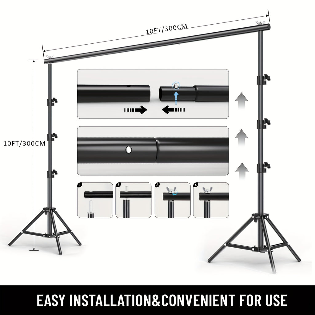 10X10ft/ 6.5X6.5ft Multi-size Adjustable Heavy Duty Backdrop Stand Kit - Sturdy Structure, Quick Setup for Weddings, Parties & Photo Studio