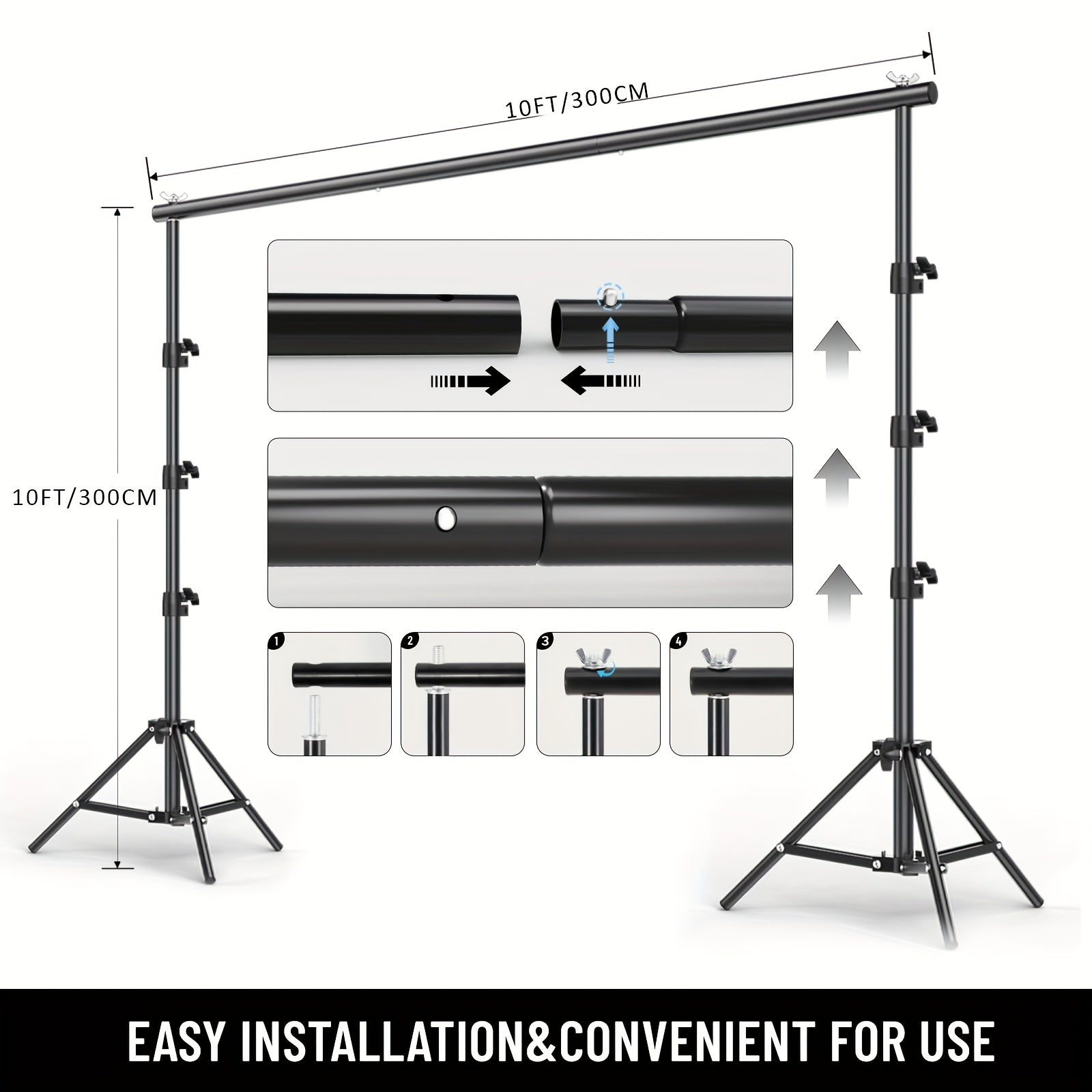 10X10ft/ 6.5X6.5ft Multi-size Adjustable Heavy Duty Backdrop Stand Kit - Sturdy Structure, Quick Setup for Weddings, Parties & Photo Studio