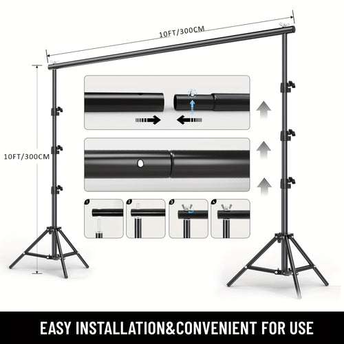 10X10ft/ 6.5X6.5ft Multi-size Adjustable Heavy Duty Backdrop Stand Kit - Sturdy Structure, Quick Setup for Weddings, Parties & Photo Studio